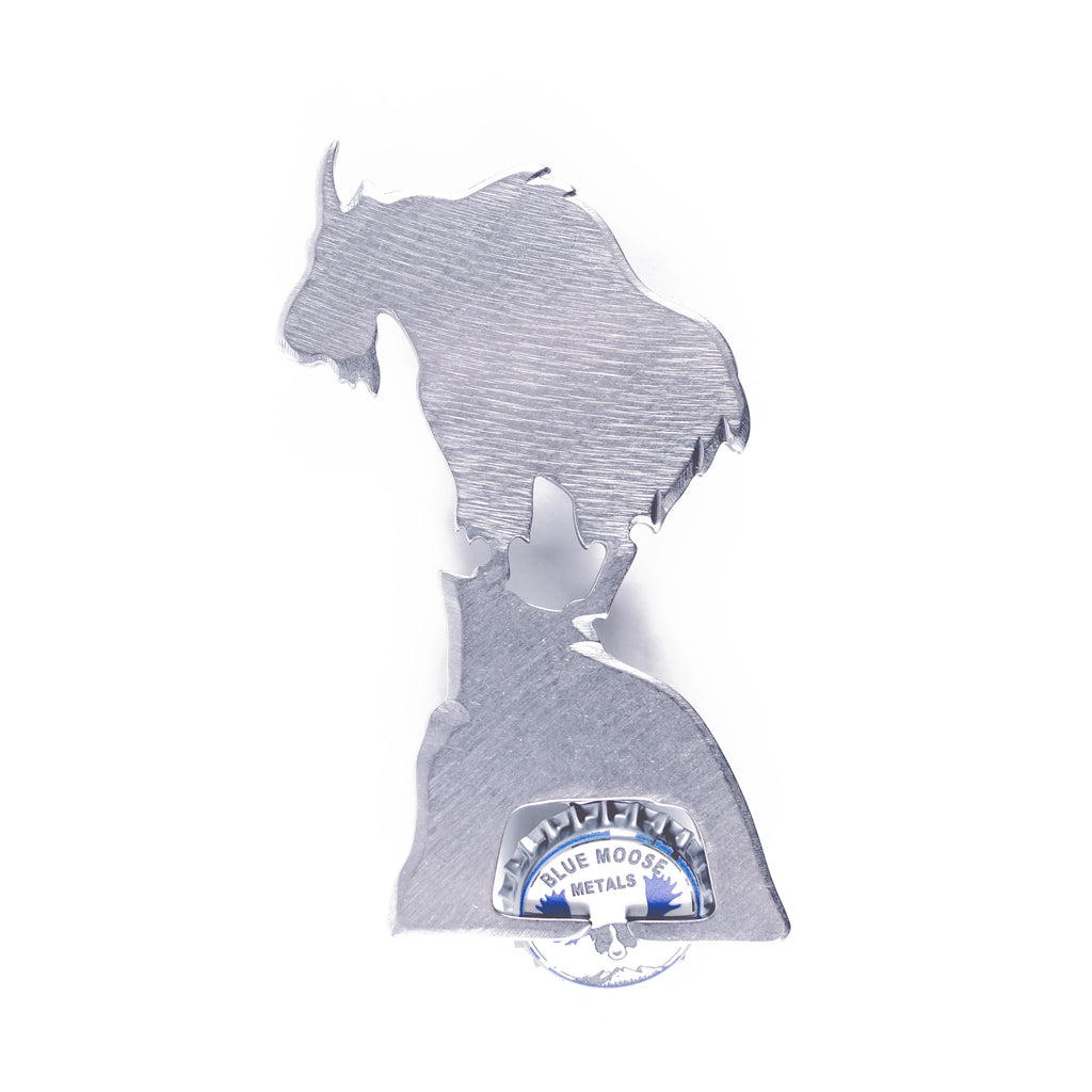 Mountain Goat Magnetic Bottle Opener Silver created by Blue Moose Metals. Made in Montana
