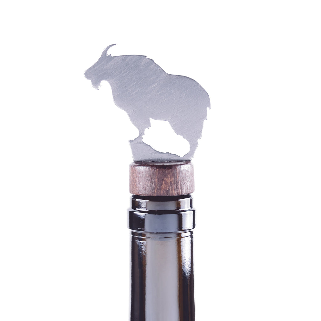 Mountain Goat Wine Bottle Stopper Silver created by Blue Moose Metals. Made in Montana
