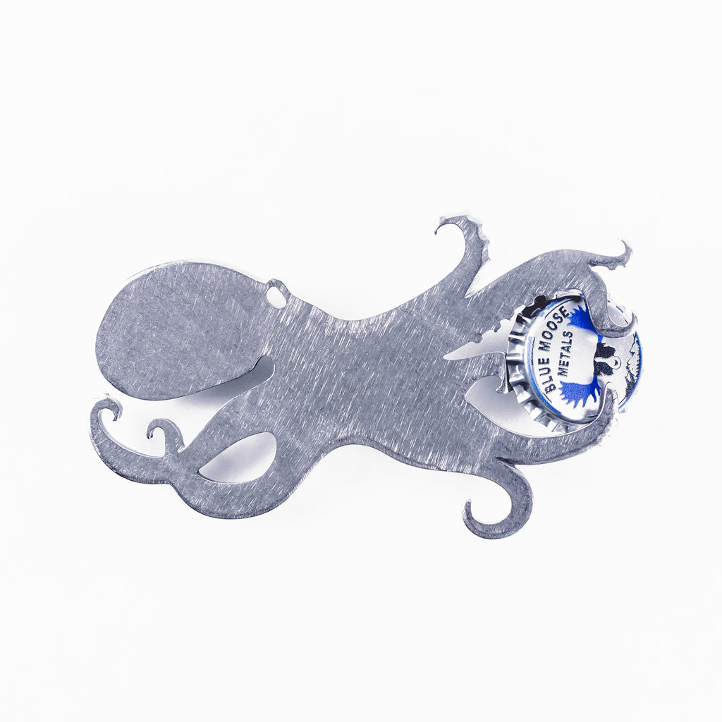 Octopus Magnetic Bottle Opener Silver created by Blue Moose Metals. Made in Montana