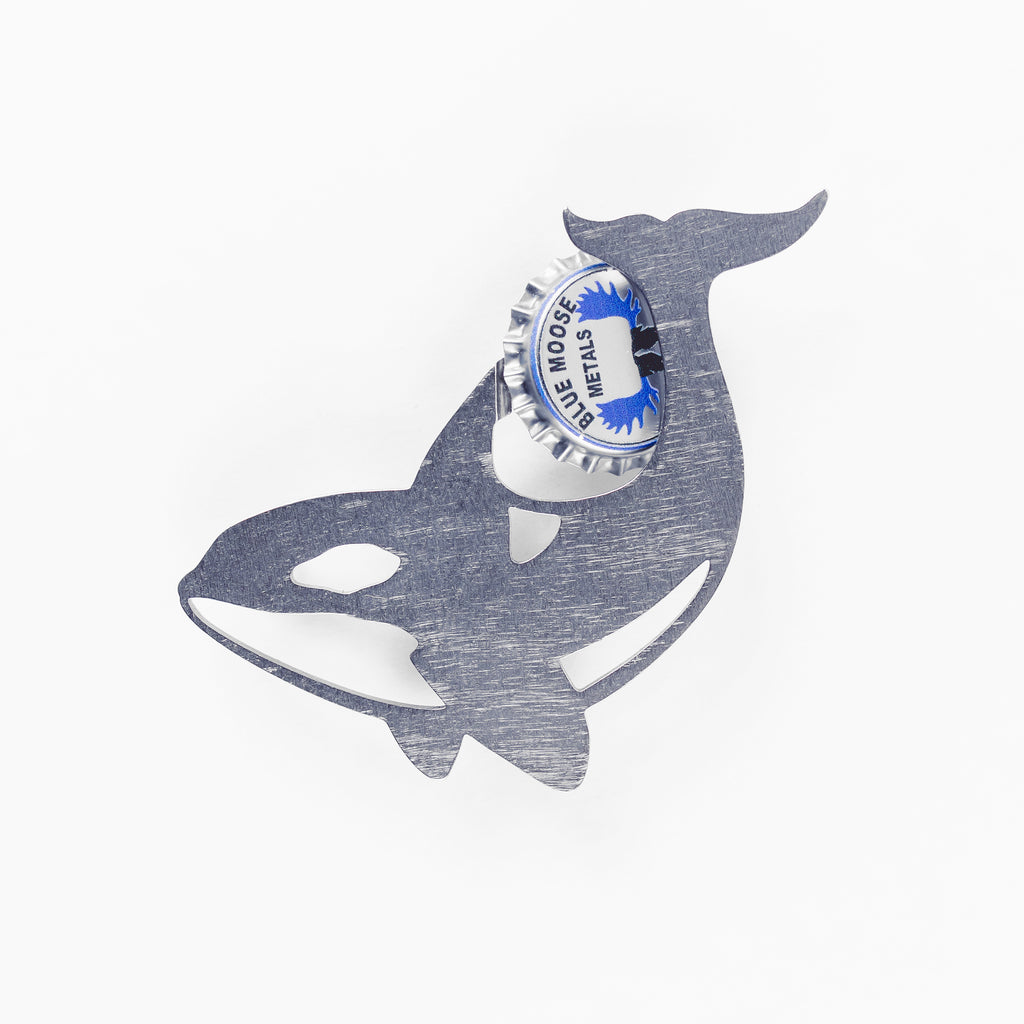 Orca Magnetic Bottle Opener Silver created by Blue Moose Metals. Made in Montana