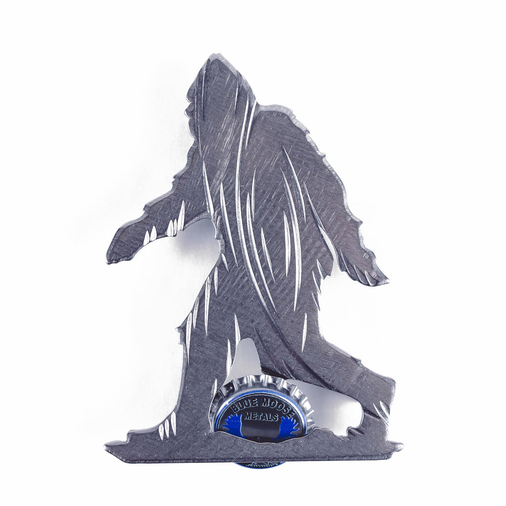 Sasquatch Magnetic Bottle Opener Silver created by Blue Moose Metals. Made in Montana