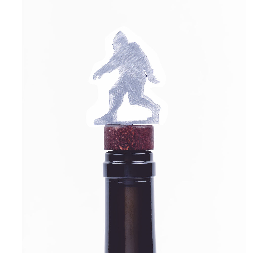 Bigfoot Wine Bottle Stopper Silver created by Blue Moose Metals. Made in Montana
