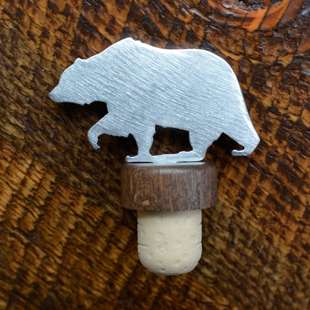 Bear Wine Bottle Stopper created by Blue Moose Metals. Made in Montana