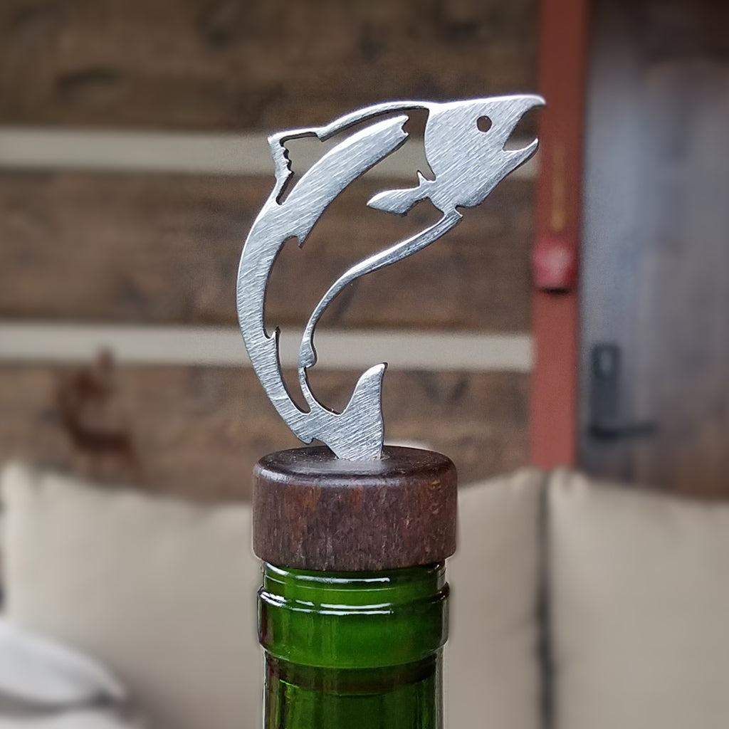 Fish Wine Bottle Stopper created by Blue Moose Metals. Made in Montana
