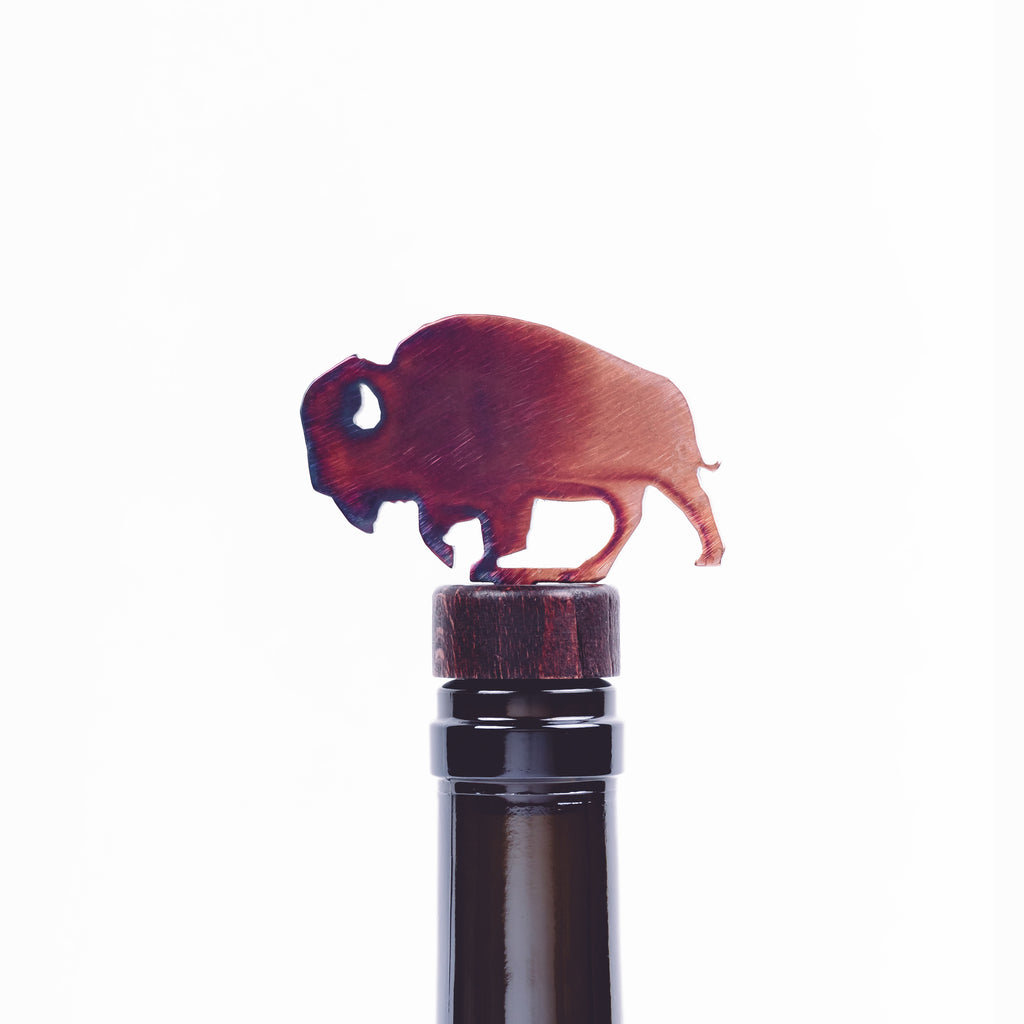 Bison Wine Bottle Stopper Torch created by Blue Moose Metals. Made in Montana