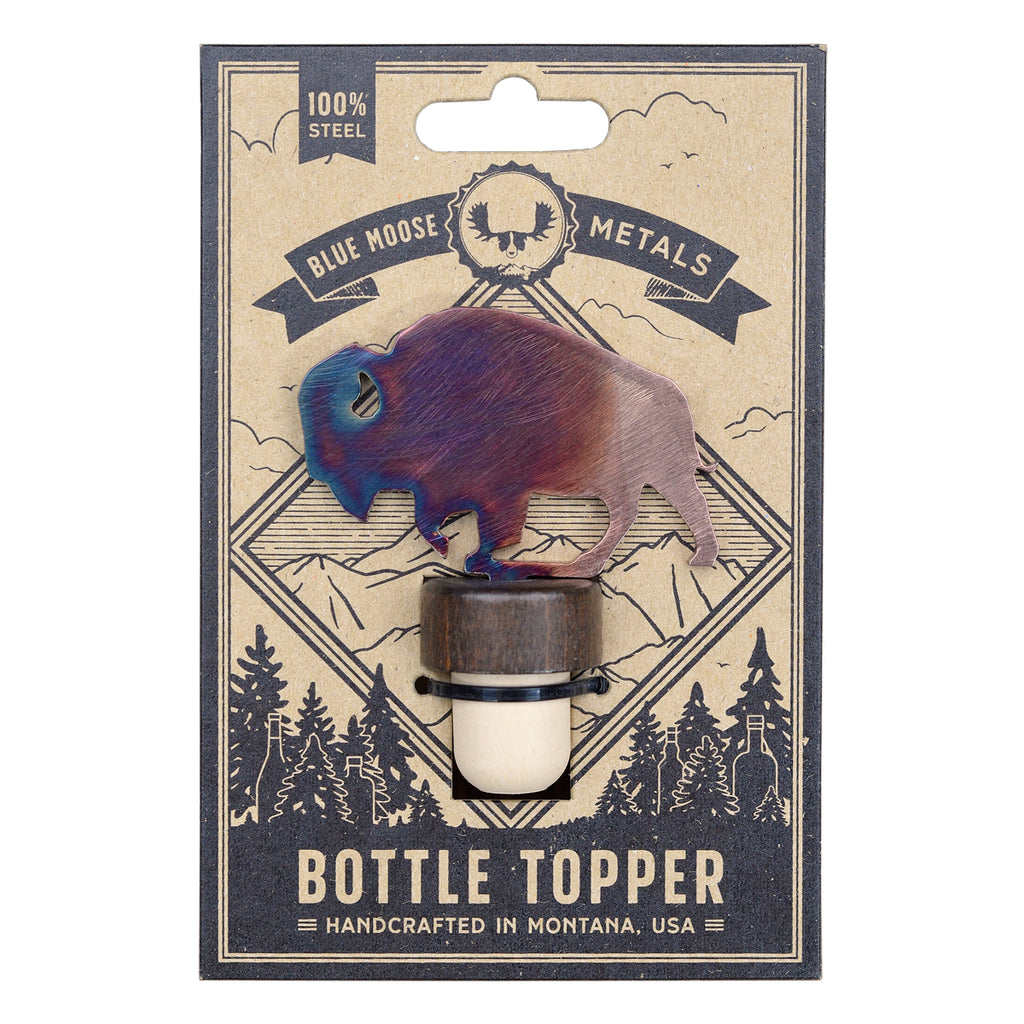 Bison Wine Bottle Stopper created by Blue Moose Metals. Made in Montana