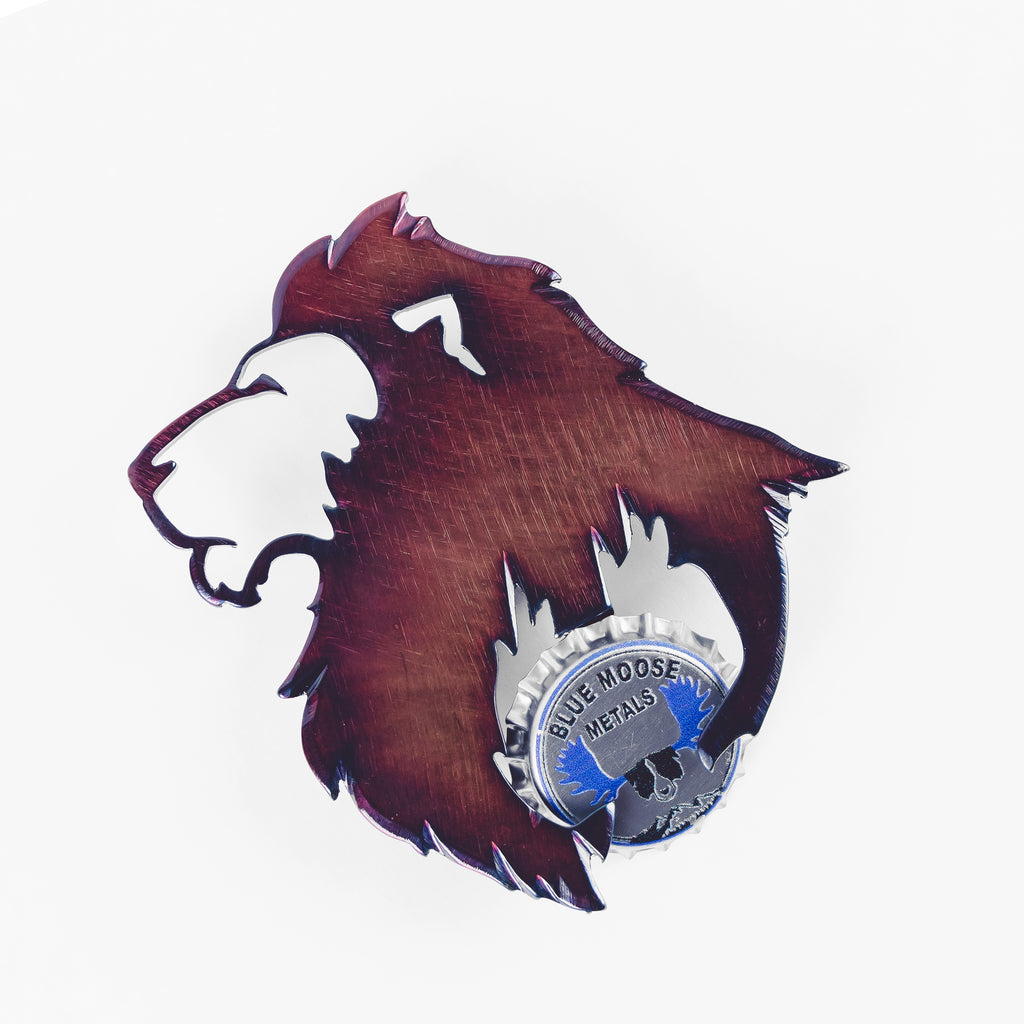 Lion Magnetic Bottle Opener Torch created by Blue Moose Metals. Made in Montana