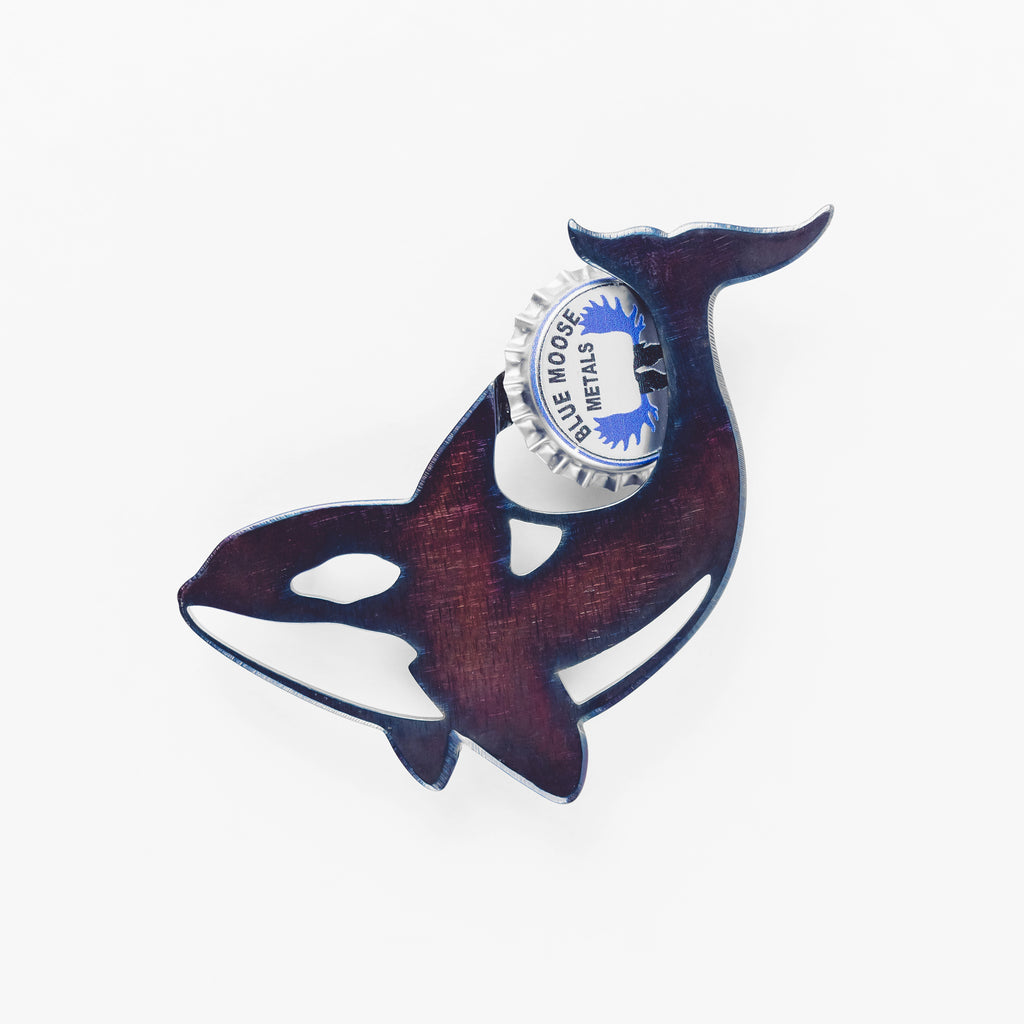 Orca Magnetic Bottle Opener Torch created by Blue Moose Metals. Made in Montana