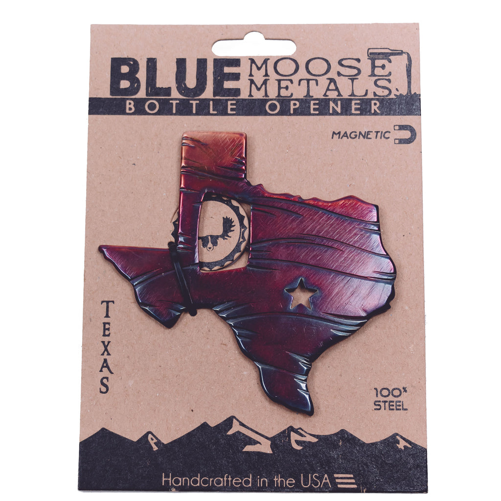 Texas State Magnetic Bottle Opener created by Blue Moose Metals. Made in Montana