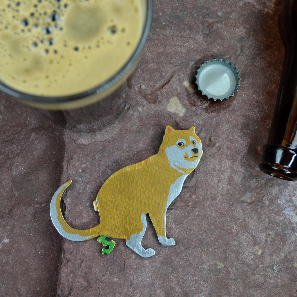 Doge Magnetic Bottle Opener created by Blue Moose Metals. Made in Montana